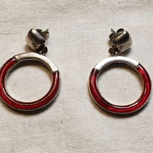 Elegant And Vintage Red and Silver Hoop Earrings